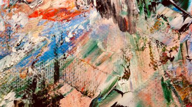 Renk dokusu. Tuvale elle çizilmiş yağlı boya resim. Soyut sanat geçmişi. Modern, çağdaş sanat. Renkli tuval. Duvar dekoru arkaplanı