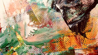 Renk dokusu. Tuvale elle çizilmiş yağlı boya resim. Soyut sanat geçmişi. Modern, çağdaş sanat. Renkli tuval. Duvar dekoru arkaplanı