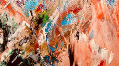 Renk dokusu. Tuvale elle çizilmiş yağlı boya resim. Soyut sanat geçmişi. Modern, çağdaş sanat. Renkli tuval. Duvar dekoru arkaplanı