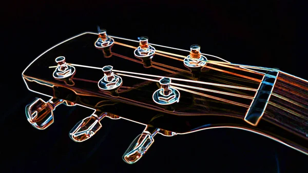 Głowica Gitary Neonowej Mroczne Tło Przestrzeń Kopiowania — Zdjęcie stockowe