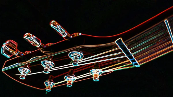 Cabeçote Guitarra Neon Fundo Escuro Espaço Cópia — Fotografia de Stock