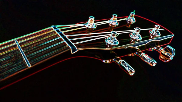 Neon Guitar Headstock Dark Background Copy Space — Stock Photo, Image