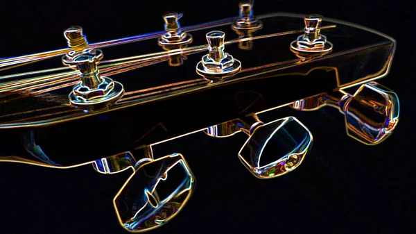 Cabeçote Guitarra Neon Fundo Escuro Espaço Cópia — Fotografia de Stock