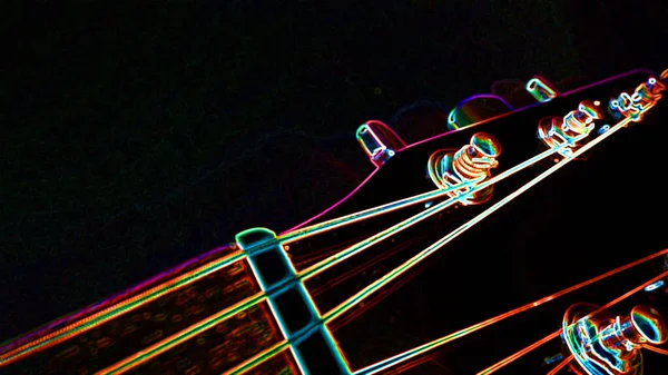 Cabeçote Guitarra Neon Fundo Escuro Espaço Cópia — Fotografia de Stock