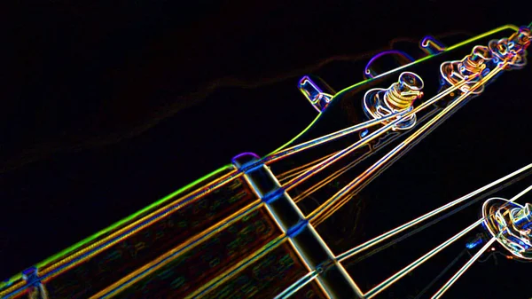Neon Gitarr Headstock Mörk Bakgrund Kopiera Utrymme — Stockfoto