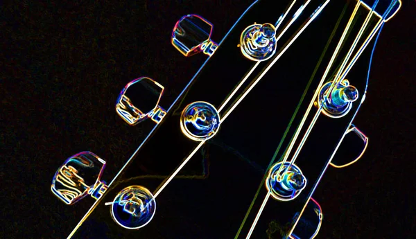 Cabeza Guitarra Neón Fondo Oscuro Copiar Espacio — Foto de Stock