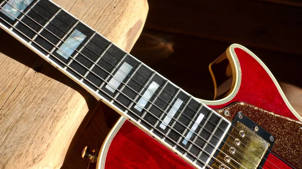 Elektrische Gitaar Houten Planken Close Kopieerruimte — Stockfoto