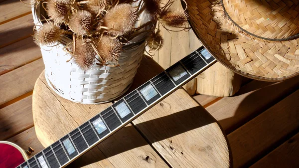 Electric Guitar Wooden Boards Closeup Copy Space — Stock Photo, Image