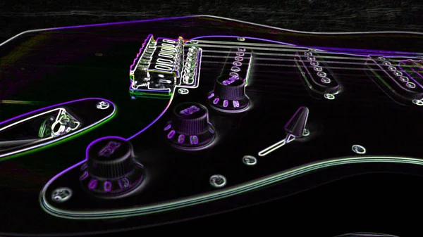 Gitarre Neonfarbe Dunkler Hintergrund Kopierraum — Stockfoto