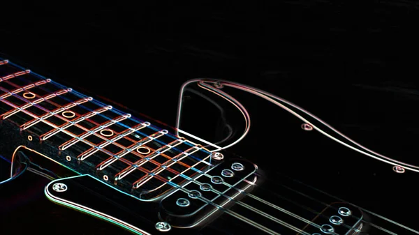 Guitarra Eléctrica Pintura Neón Fondo Oscuro Espacio Copia —  Fotos de Stock