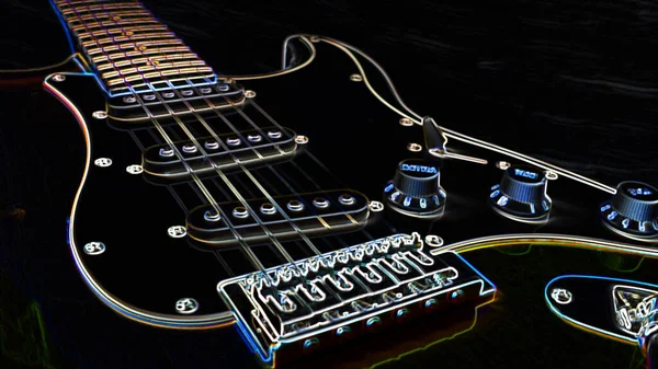 Chitarra Elettrica Vernice Neon Sfondo Scuro Copia Spazio — Foto Stock