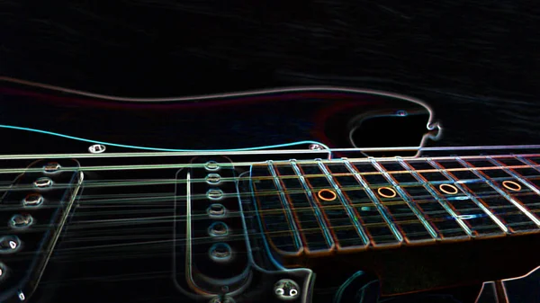 Elektro Gitar Neon Boya Karanlık Arka Plan Boşluğu Kopyala — Stok fotoğraf