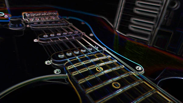电吉他 霓虹灯油漆 黑暗的背景 复制空间 — 图库照片
