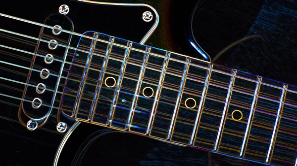 Gitara Elektryczna Farba Neonowa Ciemne Tło Przestrzeń Kopiowania — Zdjęcie stockowe