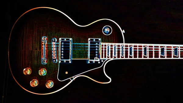 Farba Gitara Elektryczna Neon Ciemne Tło — Zdjęcie stockowe