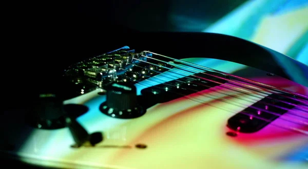 Electric Guitar Closeup Color Stage Light — Stock Photo, Image
