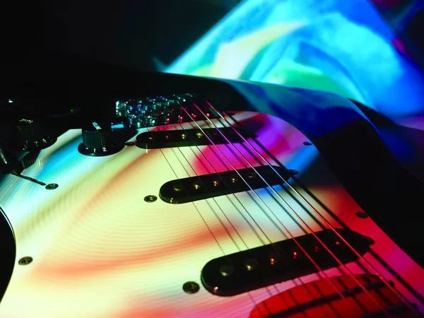 Guitare Électrique Gros Plan Dans Lumière Scène — Photo