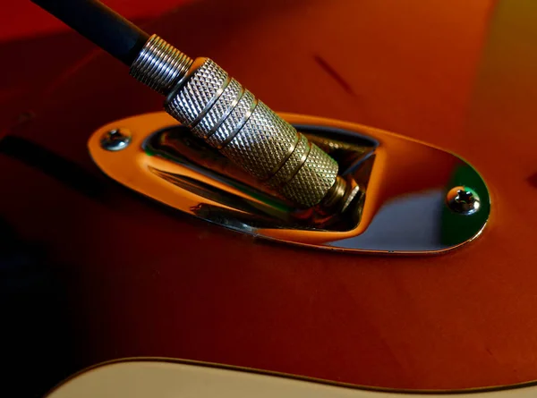 Ηλεκτρική Κιθάρα Και Jack Closeup Αντιγραφή Χώρου — Φωτογραφία Αρχείου