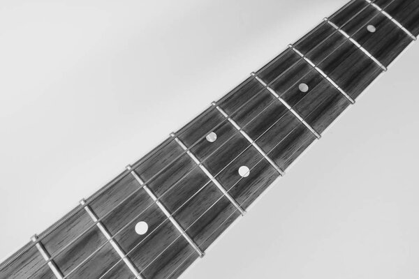 Acoustic guitar closeup . black and white