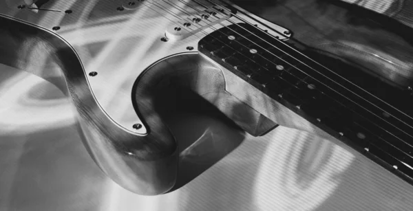 Електричний Гітара Крупним Планом Сцені Чорно Білий — стокове фото