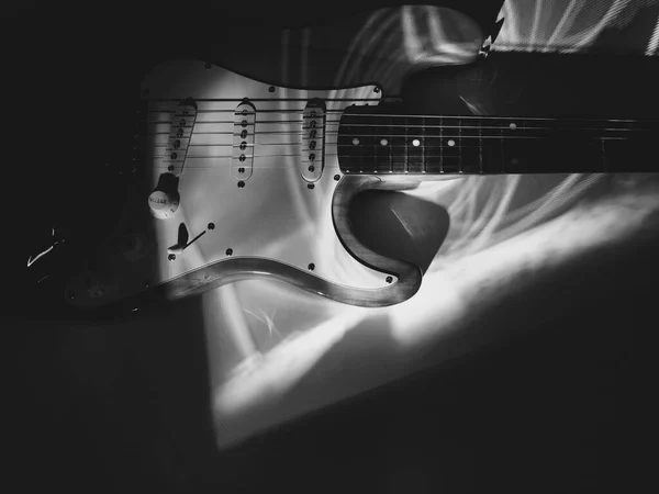 Electric Guitar Closeup Stage Light Black White — Stock Photo, Image