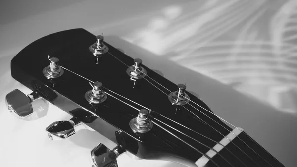 Primer Plano Guitarra Blanco Negro —  Fotos de Stock