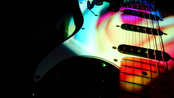 electric guitar in the stage light . Copy space 
