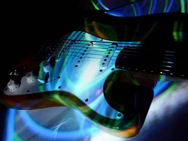 Guitarra Elétrica Luz Palco Espaço Cópia — Fotografia de Stock