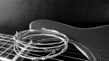    Gitar ve teller yakın çekim. Boşluğu kopyala                             