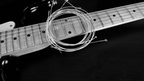 Guitarra Cuerdas Primer Plano Copiar Espacio —  Fotos de Stock