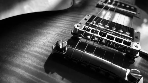 Electric Guitar Closeup Black White — Stock Photo, Image