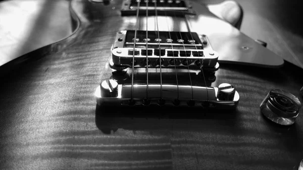 Electric Guitar Closeup Black White — Stock Photo, Image