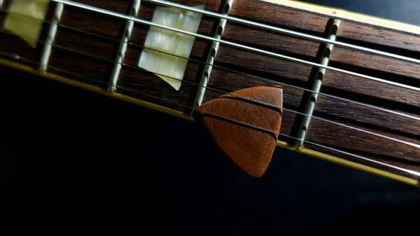 Pescoço Guitarra Elétrica Headstock Closeup Cor Fundo — Fotografia de Stock