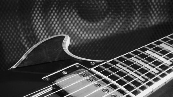 Electric guitar and guitar combo . amplifier closeup