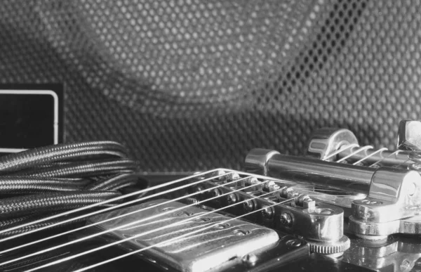 Elektrická Kytara Kytarová Kombinace Detailní Záběr Zesilovače — Stock fotografie