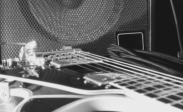 Guitarra Eléctrica Guitarra Combo Primer Plano Del Amplificador — Foto de Stock