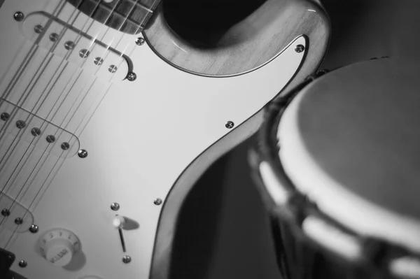 Guitar Drum Closeup Black White — Stock Photo, Image
