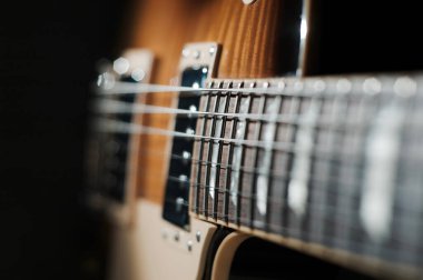 Elektro gitar. Yakın plan. Boşluğu kopyala