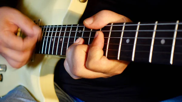 Musician Plays Guitar Studio Closeup — Stock Photo, Image