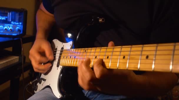 Musician Plays Guitar Studio — Stock Video