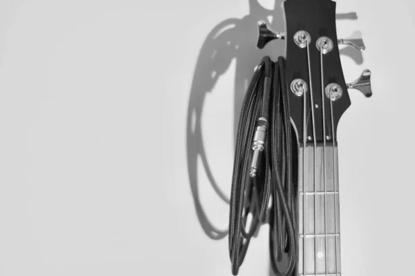 Elektrický Bacc Kytara Detailní Záběr Kopírovat Prostor — Stock fotografie
