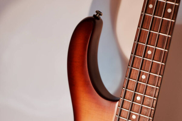 Bass guitar closeup . copy space