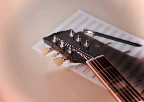 Guitarra Elétrica Vintage Notas Close Com Espaço Cópia — Fotografia de Stock