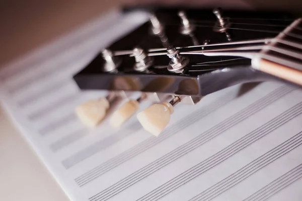 Guitarra Eléctrica Vintage Notas Primer Plano Con Espacio Para Copiar — Foto de Stock