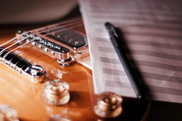 Vintage Elektrische Gitaar Noten Close Met Kopieerruimte — Stockfoto