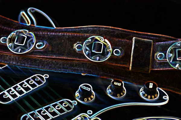 Ηλεκτρική Κιθάρα Closeup Νέον Φως — Φωτογραφία Αρχείου