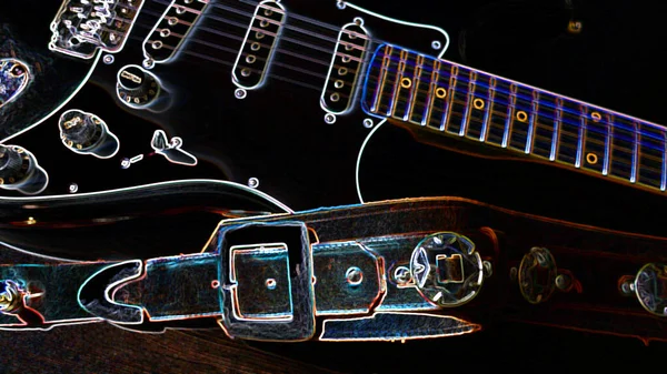 Closeup Guitarra Elétrica Luz Néon — Fotografia de Stock
