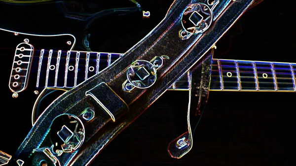 Primer Plano Guitarra Eléctrica Luz Neón —  Fotos de Stock