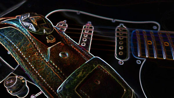 Ηλεκτρική Κιθάρα Closeup Νέον Φως — Φωτογραφία Αρχείου