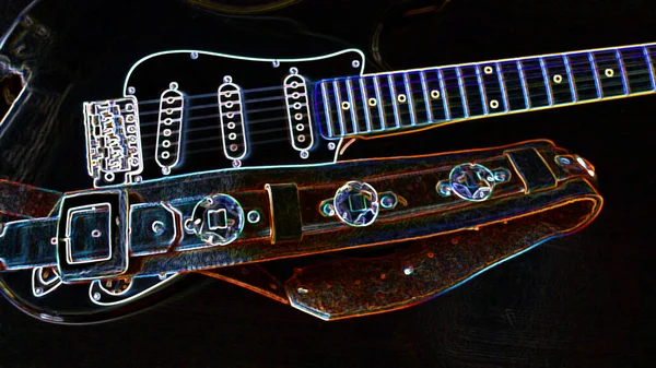 Electric Guitar Closeup Neon Light — Stock Photo, Image